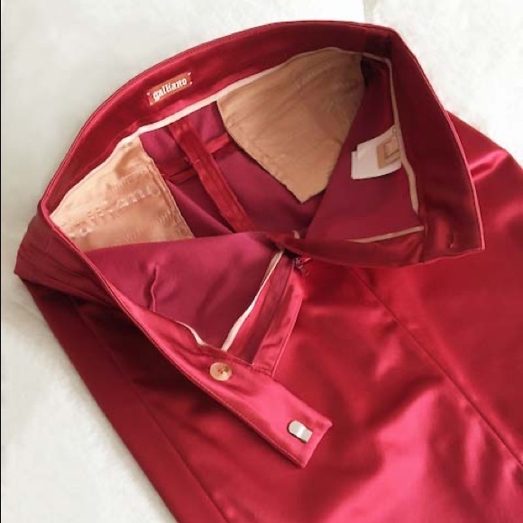 GALLIANO Red Midi Satin Pencil Skirt - Picture 5 of 13